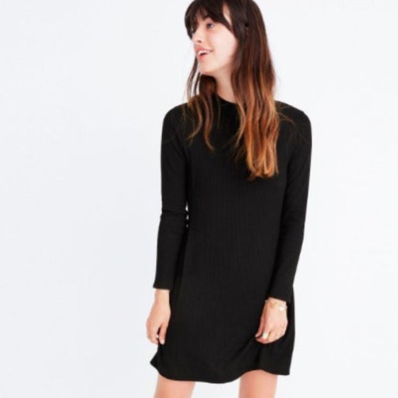 black ribbed high neck dress